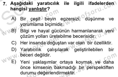 Görsel Tasarımda Yaratıcı Düşünme Teknikleri Dersi 2025 - 2026 Yılı (Final) Dönem Sonu Sınav Soruları 7. Soru