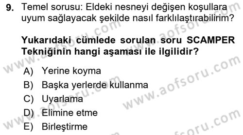 Görsel Tasarımda Yaratıcı Düşünme Teknikleri Dersi 2025 - 2026 Yılı Yaz Okulu Sınav Soruları 9. Soru