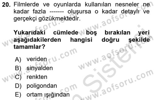 Dijital Görüntüleme İşleme Yöntemleri Dersi 2022 - 2023 Yılı Yaz Okulu Sınav Soruları 20. Soru