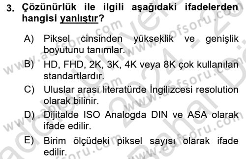 Dijital Görüntüleme İşleme Yöntemleri Dersi 2024 - 2025 Yılı (Vize) Ara Sınav Soruları 3. Soru