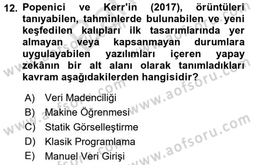 Dijital Görüntüleme İşleme Yöntemleri Dersi 2025 - 2026 Yılı (Final) Dönem Sonu Sınav Soruları 12. Soru