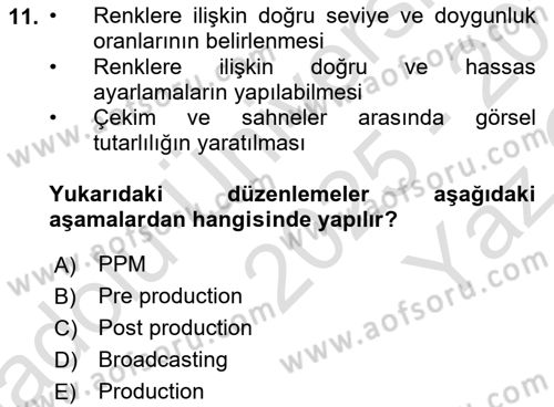 Dijital Görüntüleme İşleme Yöntemleri Dersi 2025 - 2026 Yılı Yaz Okulu Sınav Soruları 11. Soru