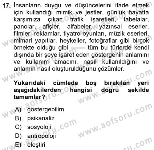 Görsel İletişim Ve Kuramları Dersi 2023 - 2024 Yılı (Vize) Ara Sınav Soruları 17. Soru
