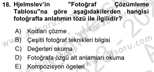 Görsel İletişim Ve Kuramları Dersi 2023 - 2024 Yılı (Vize) Ara Sınav Soruları 18. Soru