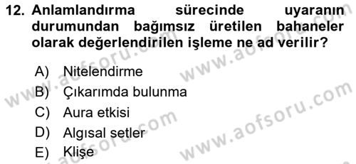 Görsel İletişim Ve Kuramları Dersi 2024 - 2025 Yılı (Vize) Ara Sınav Soruları 12. Soru