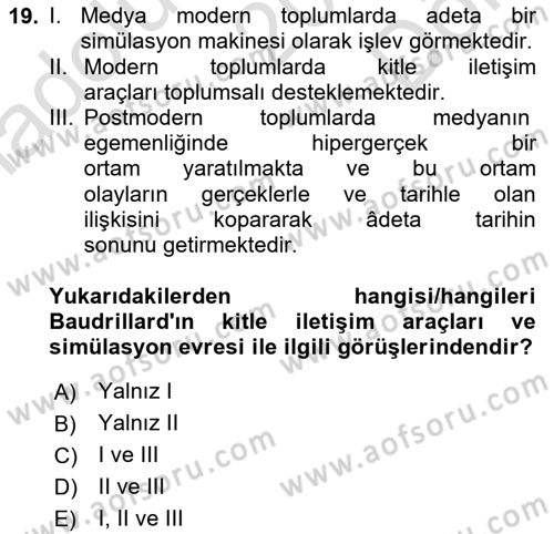 Görsel İletişim Ve Kuramları Dersi 2024 - 2025 Yılı (Final) Dönem Sonu Sınav Soruları 19. Soru
