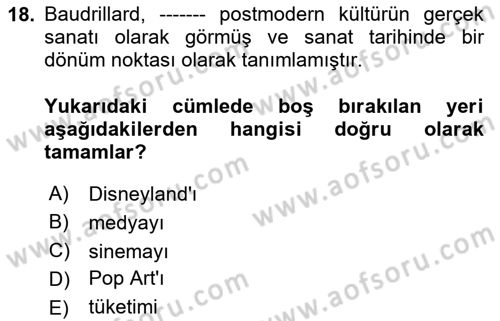 Görsel İletişim Ve Kuramları Dersi 2024 - 2025 Yılı Yaz Okulu Sınav Soruları 18. Soru