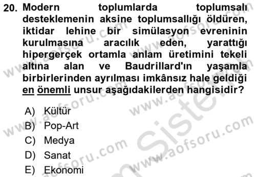 Görsel İletişim Ve Kuramları Dersi 2024 - 2025 Yılı Yaz Okulu Sınav Soruları 20. Soru
