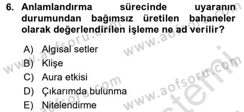 Görsel İletişim Ve Kuramları Dersi 2024 - 2025 Yılı Yaz Okulu Sınav Soruları 6. Soru