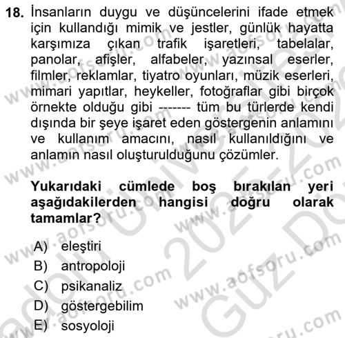 Görsel İletişim Ve Kuramları Dersi 2025 - 2026 Yılı (Vize) Ara Sınav Soruları 18. Soru