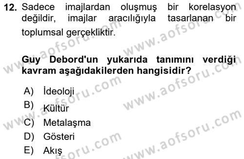 Görsel İletişim Ve Kuramları Dersi 2025 - 2026 Yılı (Final) Dönem Sonu Sınav Soruları 12. Soru