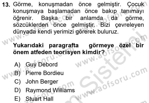 Görsel İletişim Ve Kuramları Dersi 2025 - 2026 Yılı (Final) Dönem Sonu Sınav Soruları 13. Soru