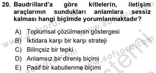 Görsel İletişim Ve Kuramları Dersi 2025 - 2026 Yılı (Final) Dönem Sonu Sınav Soruları 20. Soru