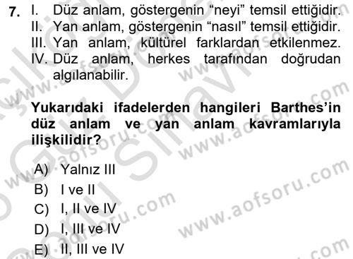 Görsel İletişim Ve Kuramları Dersi 2025 - 2026 Yılı (Final) Dönem Sonu Sınav Soruları 7. Soru