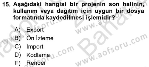 Dijital Video Kurgu Ve Efekt Dersi 2023 - 2024 Yılı (Vize) Ara Sınav Soruları 15. Soru