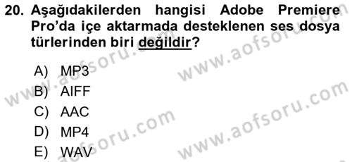 Dijital Video Kurgu Ve Efekt Dersi 2023 - 2024 Yılı (Vize) Ara Sınav Soruları 20. Soru