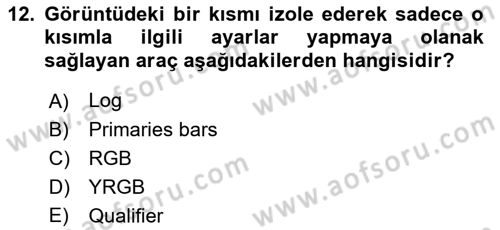 Dijital Video Kurgu Ve Efekt Dersi 2023 - 2024 Yılı (Final) Dönem Sonu Sınav Soruları 12. Soru