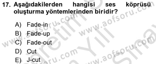Dijital Video Kurgu Ve Efekt Dersi 2023 - 2024 Yılı (Final) Dönem Sonu Sınav Soruları 17. Soru