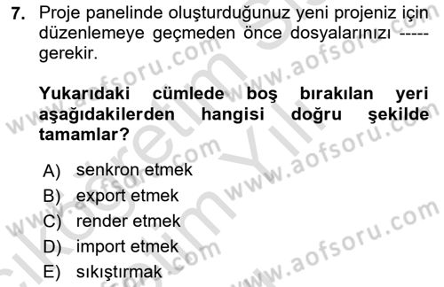 Dijital Video Kurgu Ve Efekt Dersi 2023 - 2024 Yılı Yaz Okulu Sınav Soruları 7. Soru