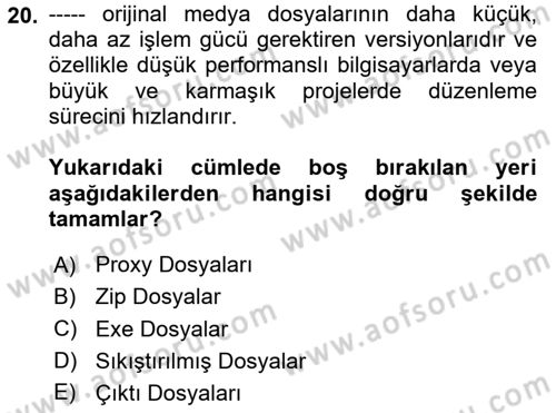 Dijital Video Kurgu Ve Efekt Dersi 2024 - 2025 Yılı (Vize) Ara Sınav Soruları 20. Soru