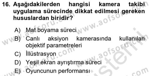 Dijital Video Kurgu Ve Efekt Dersi 2024 - 2025 Yılı Yaz Okulu Sınav Soruları 16. Soru