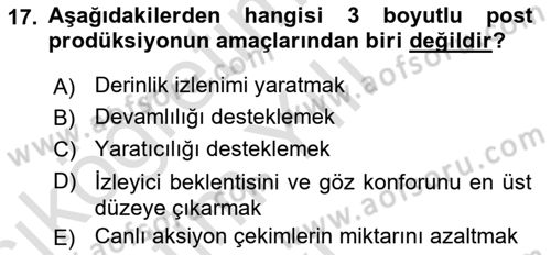 Dijital Video Kurgu Ve Efekt Dersi 2024 - 2025 Yılı Yaz Okulu Sınav Soruları 17. Soru