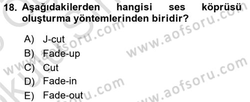 Dijital Video Kurgu Ve Efekt Dersi 2024 - 2025 Yılı Yaz Okulu Sınav Soruları 18. Soru