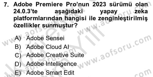 Dijital Video Kurgu Ve Efekt Dersi 2024 - 2025 Yılı Yaz Okulu Sınav Soruları 7. Soru