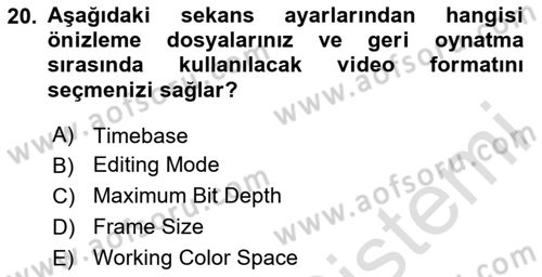 Dijital Video Kurgu Ve Efekt Dersi 2025 - 2026 Yılı (Vize) Ara Sınav Soruları 20. Soru