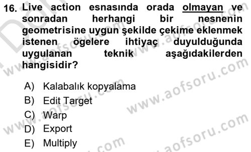 Dijital Video Kurgu Ve Efekt Dersi 2025 - 2026 Yılı (Final) Dönem Sonu Sınav Soruları 16. Soru