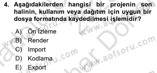 Dijital Video Kurgu Ve Efekt Dersi 2025 - 2026 Yılı (Final) Dönem Sonu Sınav Soruları 4. Soru