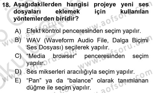 Dijital Video Kurgu Ve Efekt Dersi 2025 - 2026 Yılı Yaz Okulu Sınav Soruları 18. Soru