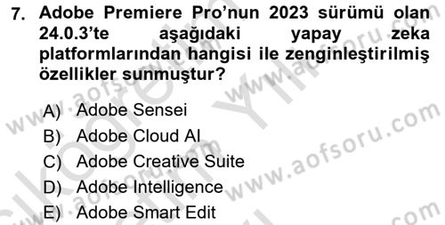 Dijital Video Kurgu Ve Efekt Dersi 2025 - 2026 Yılı Yaz Okulu Sınav Soruları 7. Soru