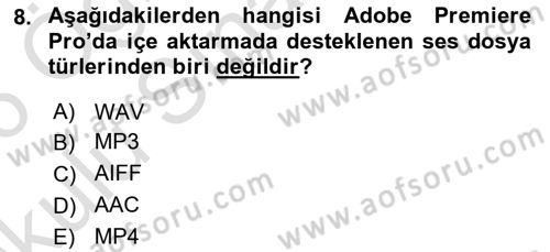 Dijital Video Kurgu Ve Efekt Dersi 2025 - 2026 Yılı Yaz Okulu Sınav Soruları 8. Soru