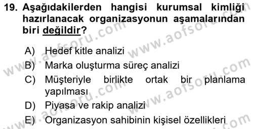 Kurumsal Kimlik Tasarımı Dersi 2023 - 2024 Yılı (Final) Dönem Sonu Sınav Soruları 19. Soru
