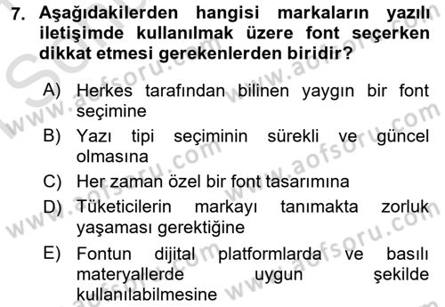 Kurumsal Kimlik Tasarımı Dersi 2023 - 2024 Yılı (Final) Dönem Sonu Sınav Soruları 7. Soru