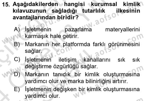Kurumsal Kimlik Tasarımı Dersi 2023 - 2024 Yılı Yaz Okulu Sınav Soruları 15. Soru