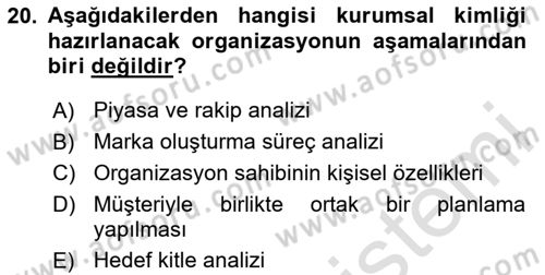 Kurumsal Kimlik Tasarımı Dersi 2023 - 2024 Yılı Yaz Okulu Sınav Soruları 20. Soru