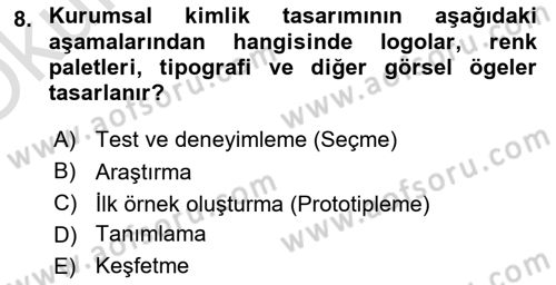 Kurumsal Kimlik Tasarımı Dersi 2023 - 2024 Yılı Yaz Okulu Sınav Soruları 8. Soru