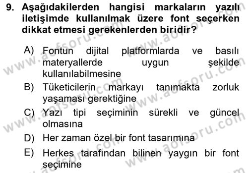 Kurumsal Kimlik Tasarımı Dersi 2023 - 2024 Yılı Yaz Okulu Sınav Soruları 9. Soru