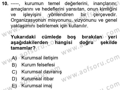 Kurumsal Kimlik Tasarımı Dersi 2024 - 2025 Yılı (Vize) Ara Sınav Soruları 10. Soru