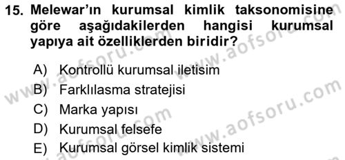 Kurumsal Kimlik Tasarımı Dersi 2024 - 2025 Yılı (Final) Dönem Sonu Sınav Soruları 15. Soru