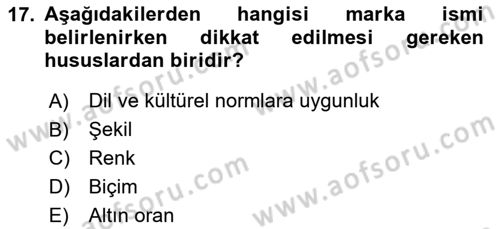 Kurumsal Kimlik Tasarımı Dersi 2024 - 2025 Yılı (Final) Dönem Sonu Sınav Soruları 17. Soru