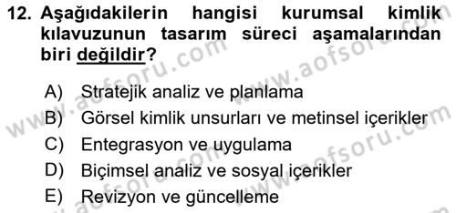 Kurumsal Kimlik Tasarımı Dersi 2025 - 2026 Yılı (Final) Dönem Sonu Sınav Soruları 12. Soru