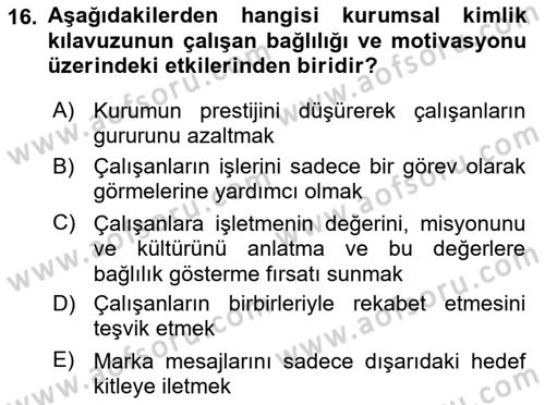 Kurumsal Kimlik Tasarımı Dersi 2025 - 2026 Yılı (Final) Dönem Sonu Sınav Soruları 16. Soru