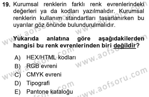 Kurumsal Kimlik Tasarımı Dersi 2025 - 2026 Yılı (Final) Dönem Sonu Sınav Soruları 19. Soru