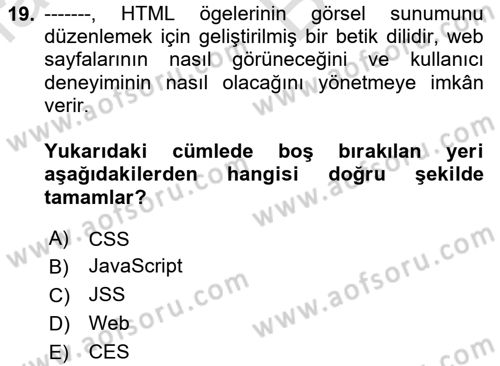 Dijital Medya Ve Arayüz Tasarımı Dersi 2023 - 2024 Yılı (Vize) Ara Sınav Soruları 19. Soru
