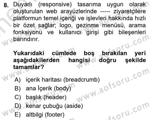 Dijital Medya Ve Arayüz Tasarımı Dersi 2023 - 2024 Yılı (Vize) Ara Sınav Soruları 8. Soru