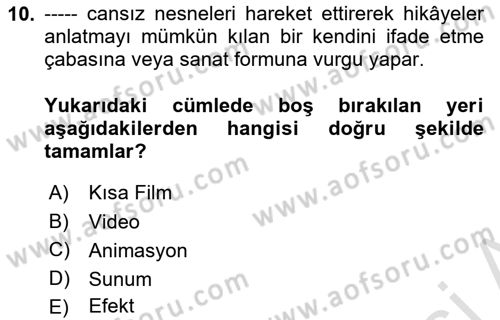 Dijital Medya Ve Arayüz Tasarımı Dersi 2023 - 2024 Yılı Yaz Okulu Sınav Soruları 10. Soru