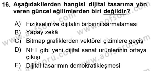 Dijital Medya Ve Arayüz Tasarımı Dersi 2023 - 2024 Yılı Yaz Okulu Sınav Soruları 16. Soru